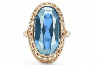 14 Karat Gelbgold Aquamarin Ring Vintage Handwerk vrc129y
